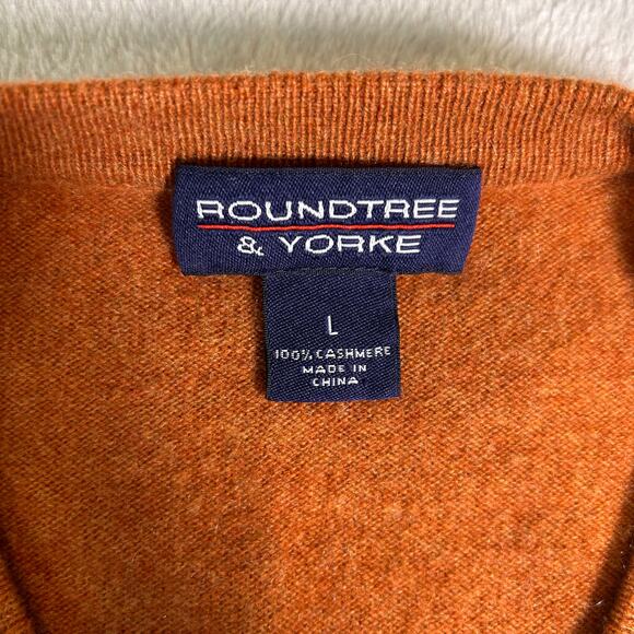 Roundtree & Yorke 100% Cashmere Sweater Mens Large V Neck Rust Orange Fall Layer - Picture 3 of 7